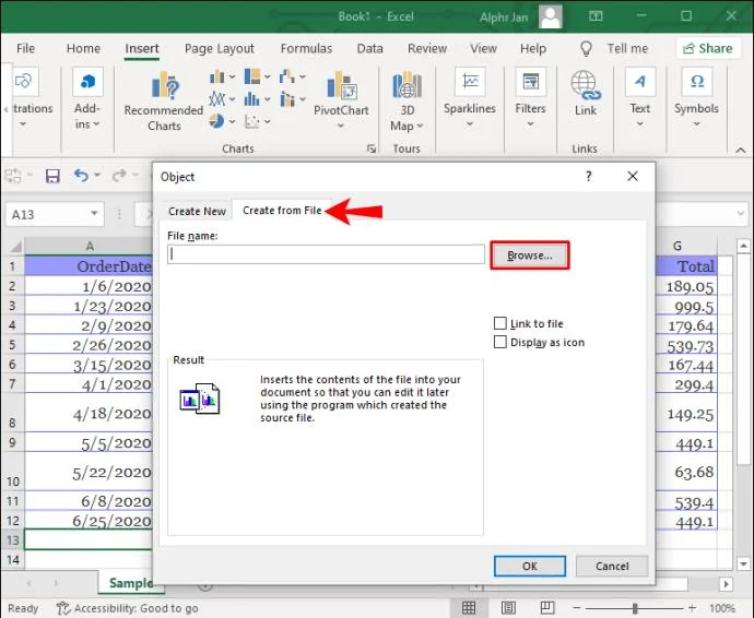 چگونه یک PDF را در یک فایل اکسل جاسازی کنیم