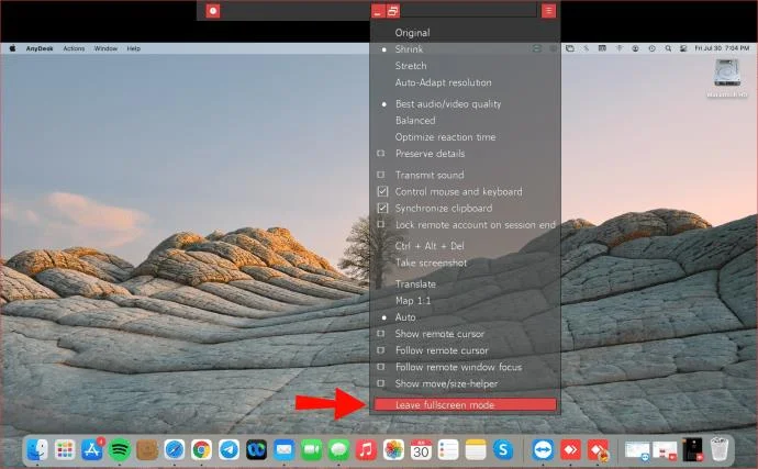 نحوه خروج از تمام صفحه در AnyDesk