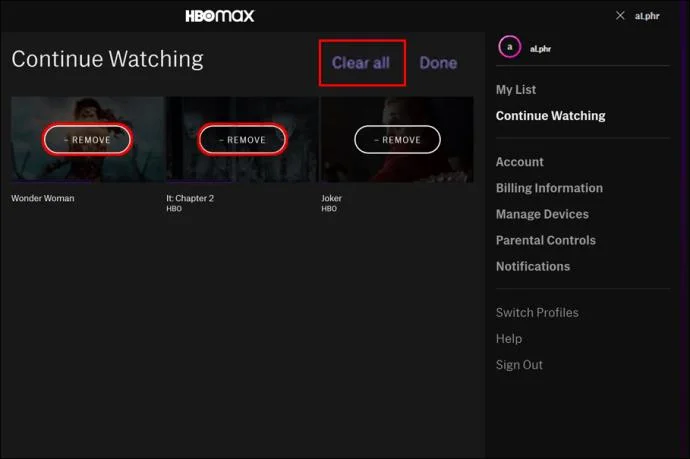 نحوه پاک کردن ادامه تماشا در HBO Max