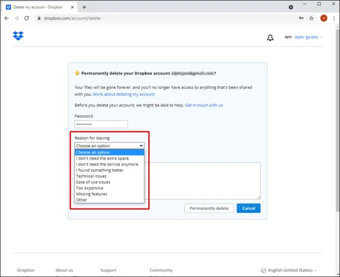 چگونه یک حساب Dropbox را حذف کنیم