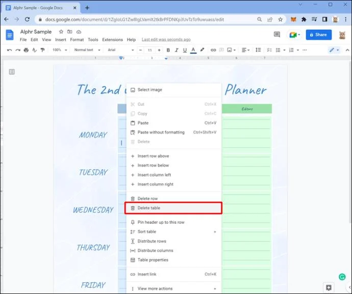 نحوه حذف یک جدول در Google Docs