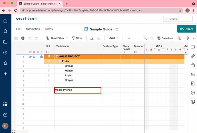 Come aggiungere una sottoattività in Smartsheet