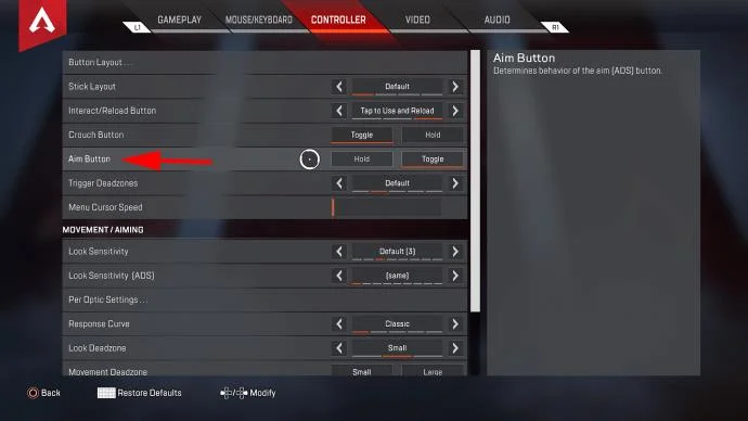 نحوه خاموش کردن Toggle Aim در Apex Legends