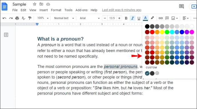 نحوه تغییر رنگ پیوندها در Google Doc