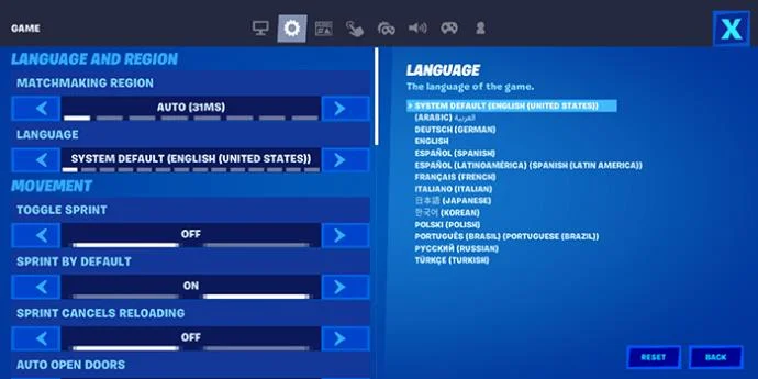 نحوه تغییر زبان در Fortnite