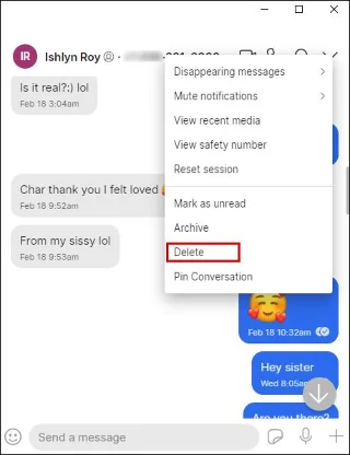 Options de suppression sur bureau