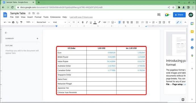 نحوه حذف یک جدول در Google Docs
