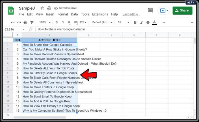 Sélection des cellules