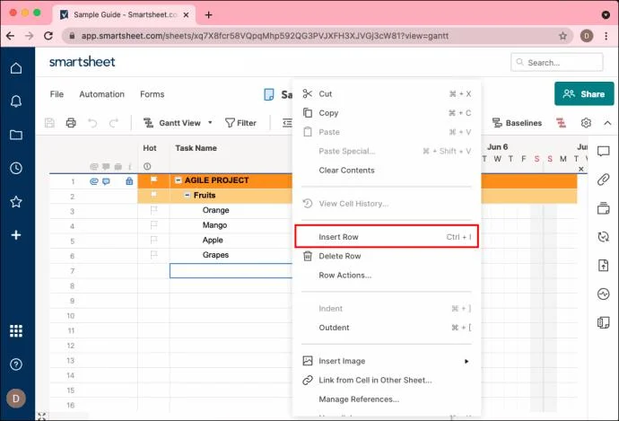 Come aggiungere una sottoattività in Smartsheet