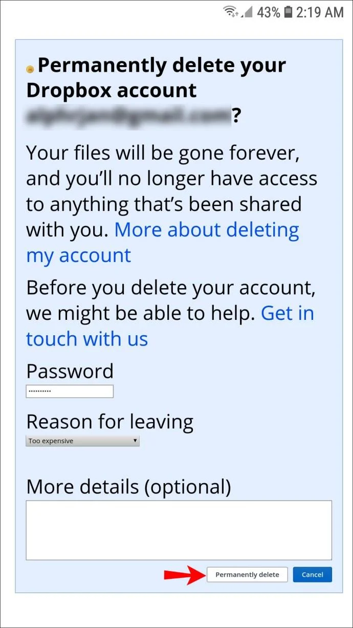 چگونه یک حساب Dropbox را حذف کنیم