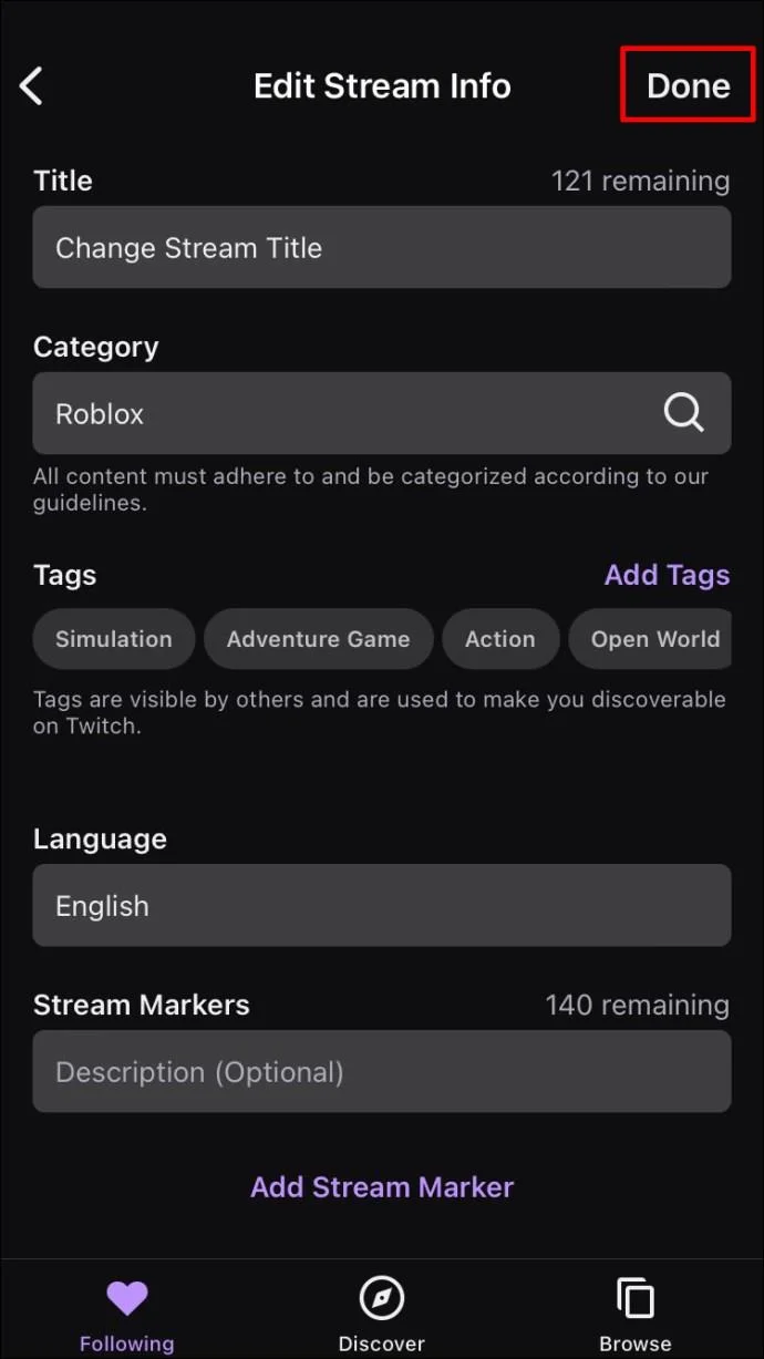 نحوه تغییر عنوان استریم در Twitch