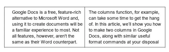 Come creare due colonne in Google Docs