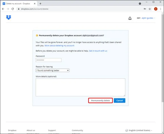 چگونه یک حساب Dropbox را حذف کنیم