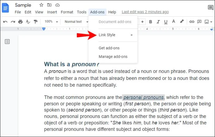 نحوه تغییر رنگ پیوندها در Google Doc