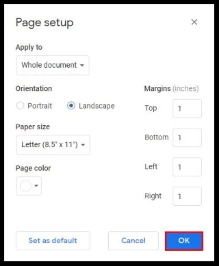 Jak zrobić krajobraz tylko jednej strony w Dokumentach Google