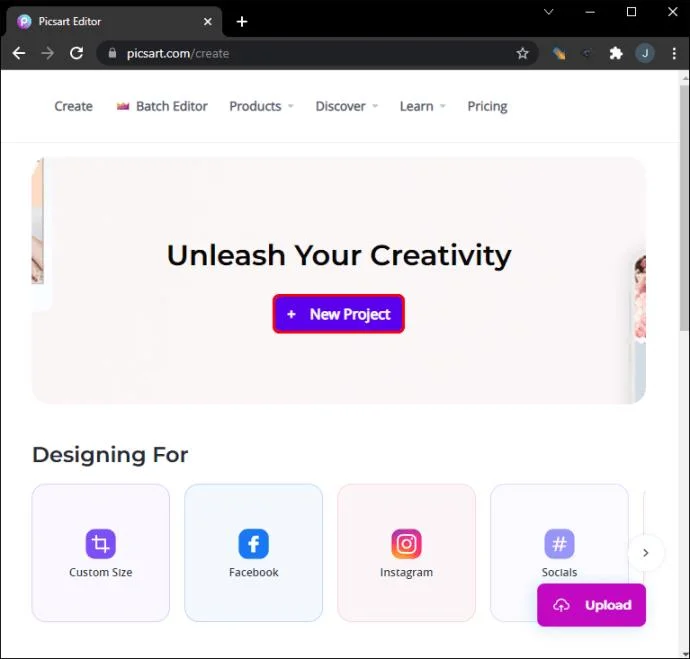 Nouveau projet sur Picsart