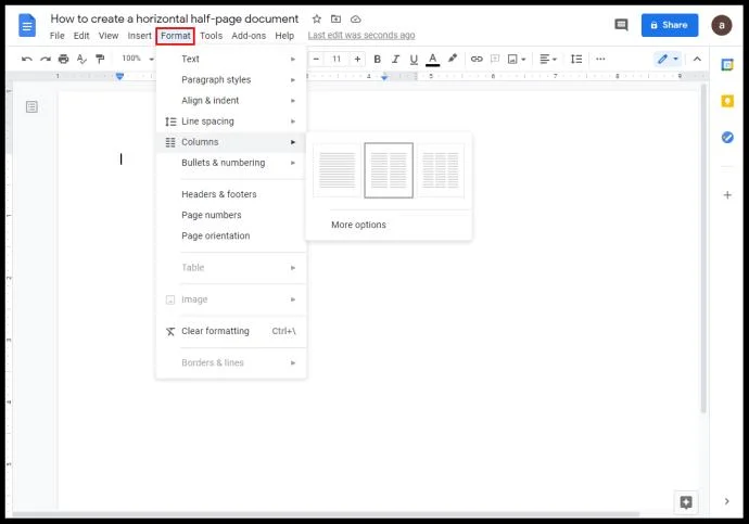 Come creare due colonne in Google Docs