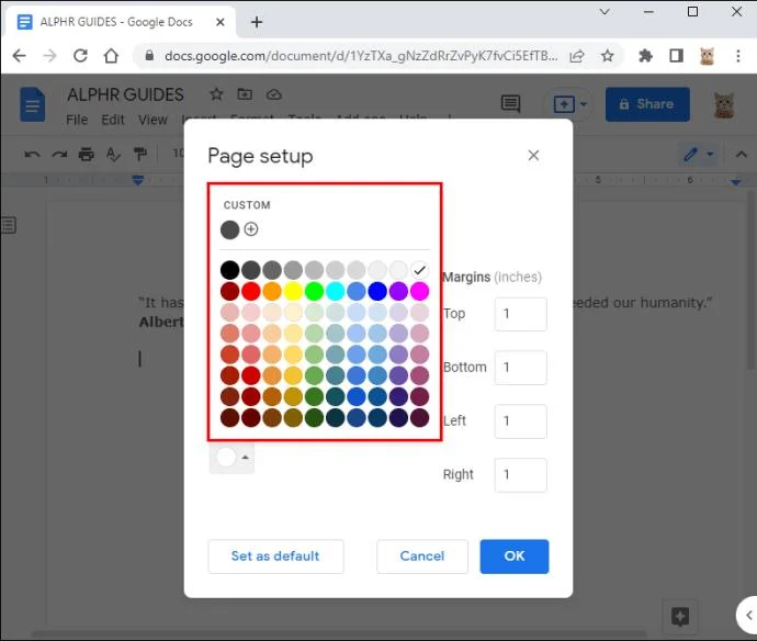 نحوه تغییر رنگ پس زمینه در Google Doc