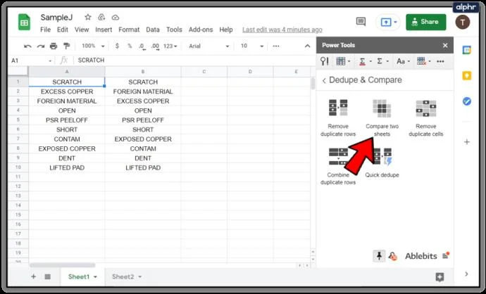 نحوه مقایسه ستون ها در Google Sheets