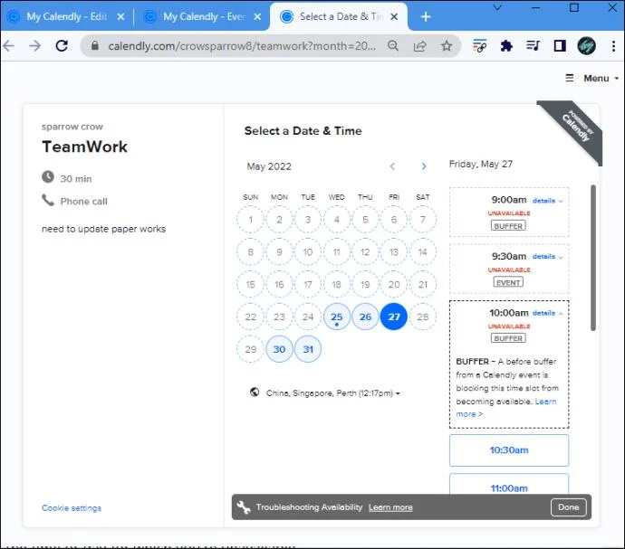 نحوه رفع عدم نمایش در دسترس بودن Calendly