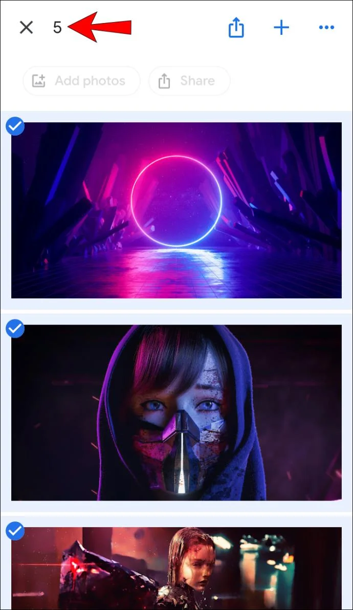 Aantal geselecteerde foto's in album mobiel