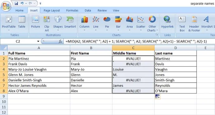 So trennen Sie Vor- und Nachnamen in Excel