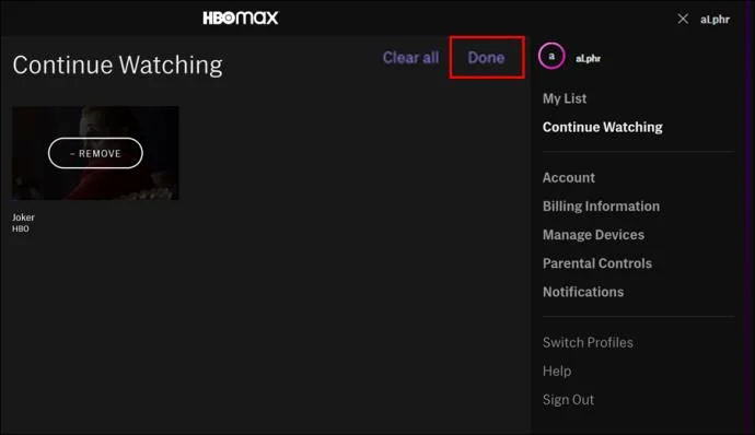 نحوه پاک کردن ادامه تماشا در HBO Max