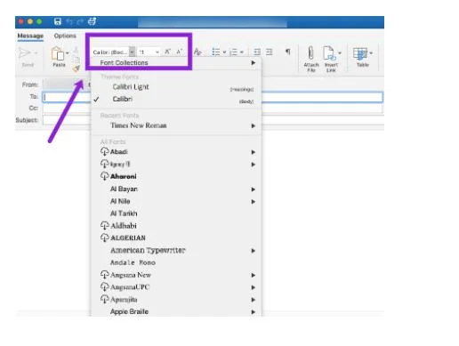 كيفية تغيير الخط الافتراضي في Outlook
