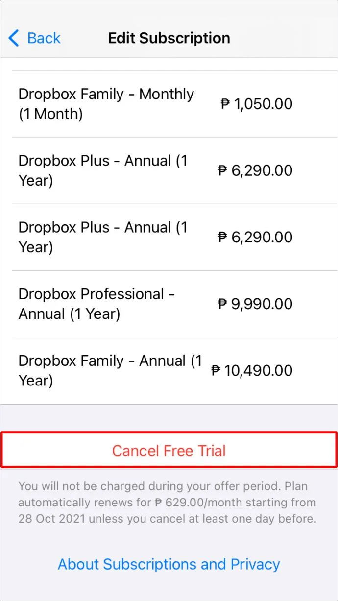 نحوه لغو اشتراک Dropbox