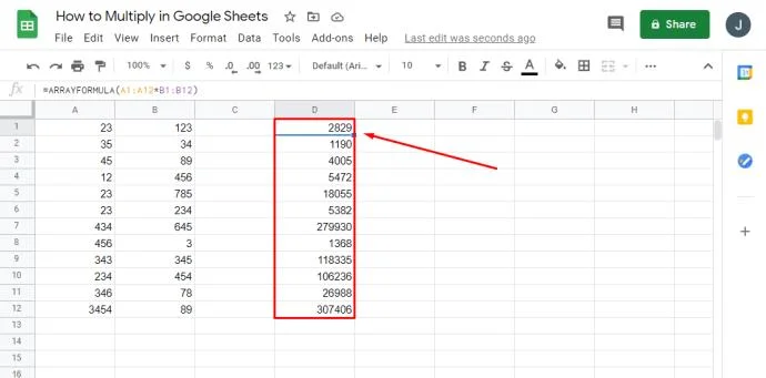 Jak mnożyć w Arkuszach Google