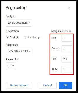 Jak zrobić krajobraz tylko jednej strony w Dokumentach Google