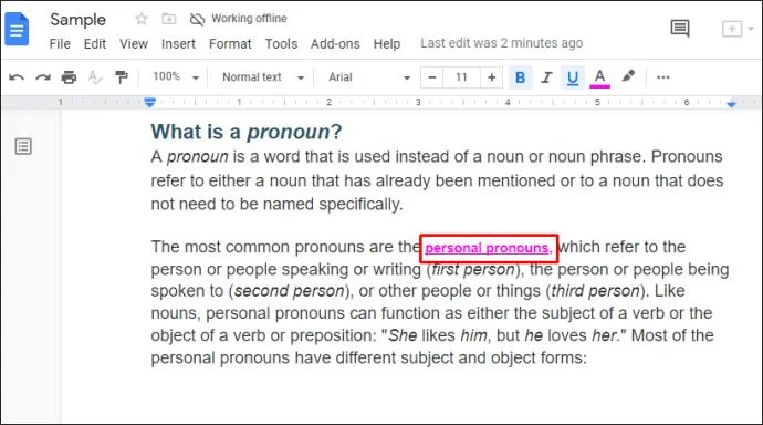 نحوه تغییر رنگ پیوندها در Google Doc