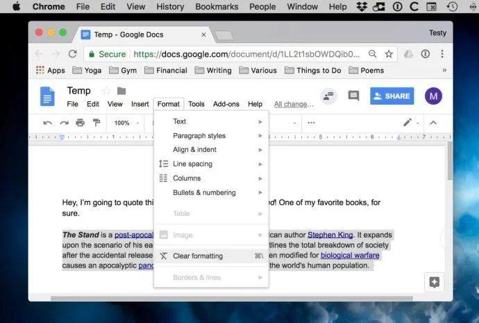 چگونه قالب بندی را در Google Docs پاک کنیم