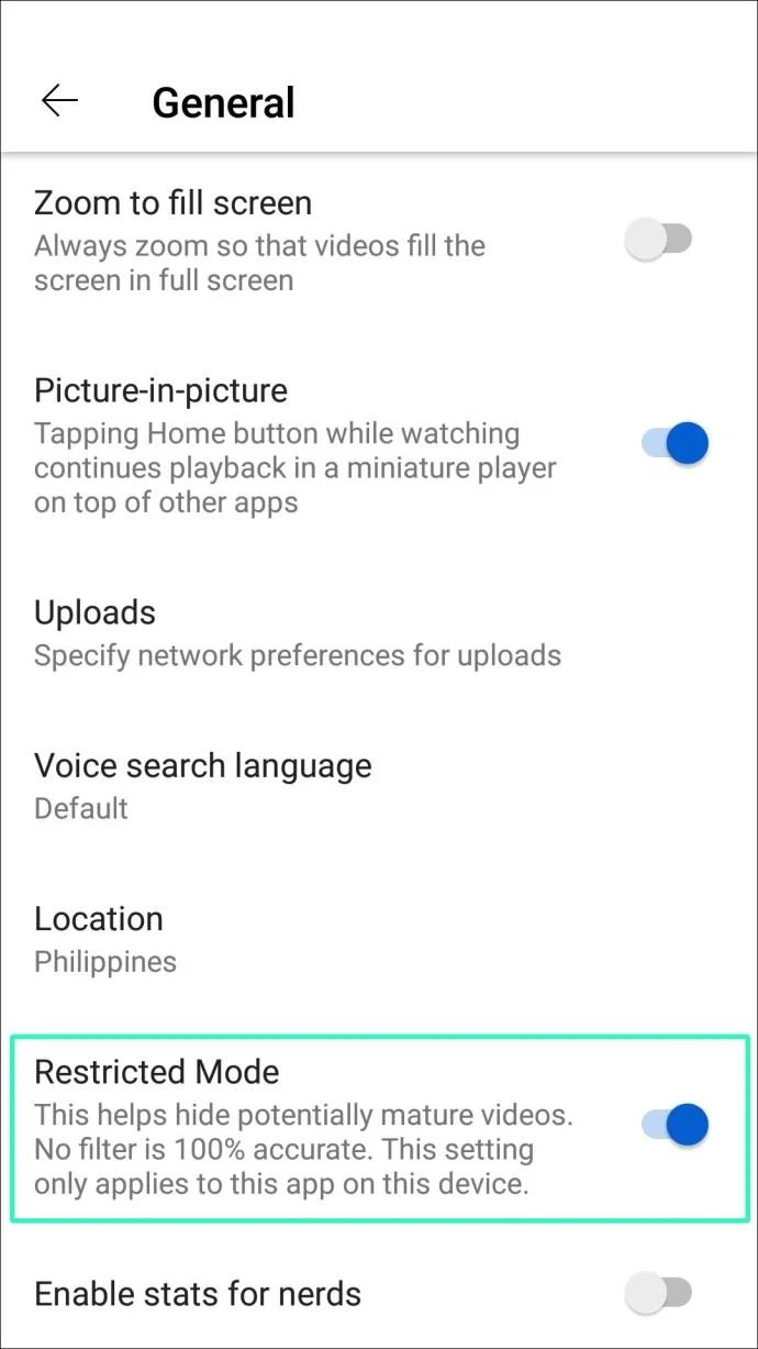 Desactivar modo restringido en YouTube para Android