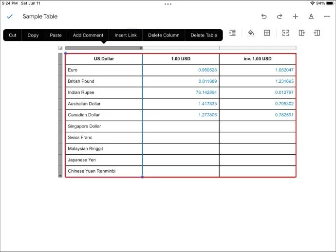 نحوه حذف یک جدول در Google Docs