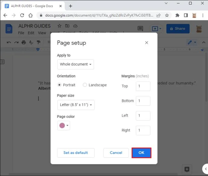 نحوه تغییر رنگ پس زمینه در Google Doc