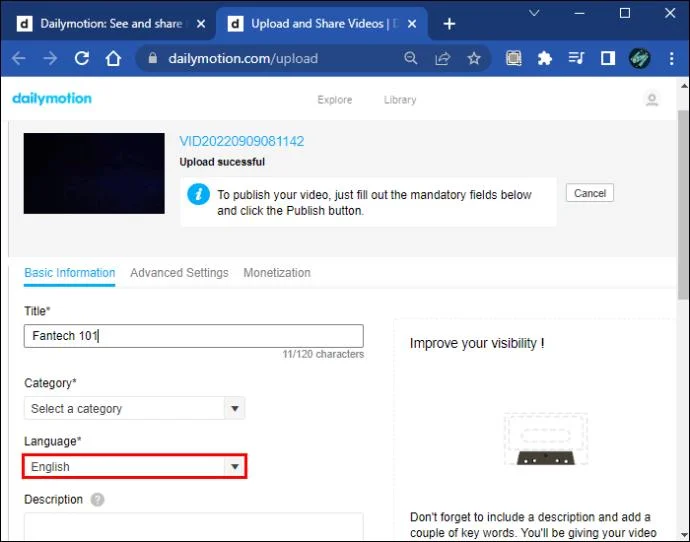 Dailymotion 언어 선택
