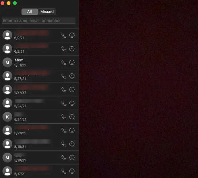تاریخچه تماس FaceTime در مک