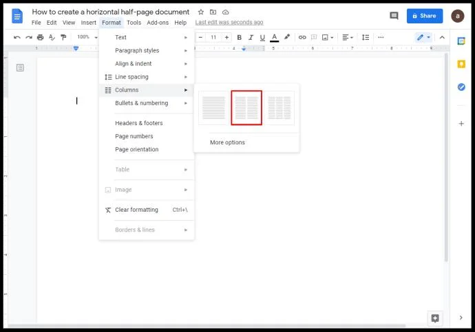 Come creare due colonne in Google Docs