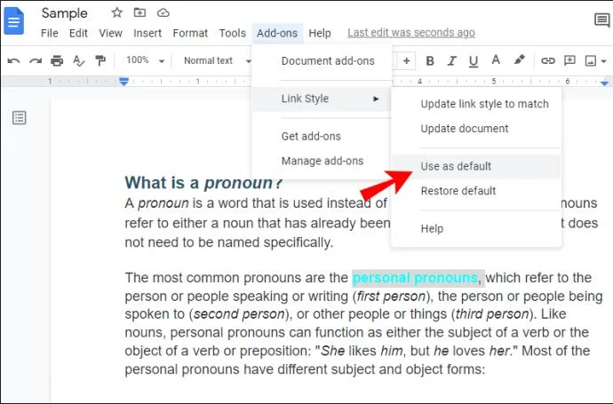 نحوه تغییر رنگ پیوندها در Google Doc
