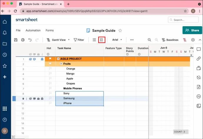 Come aggiungere una sottoattività in Smartsheet