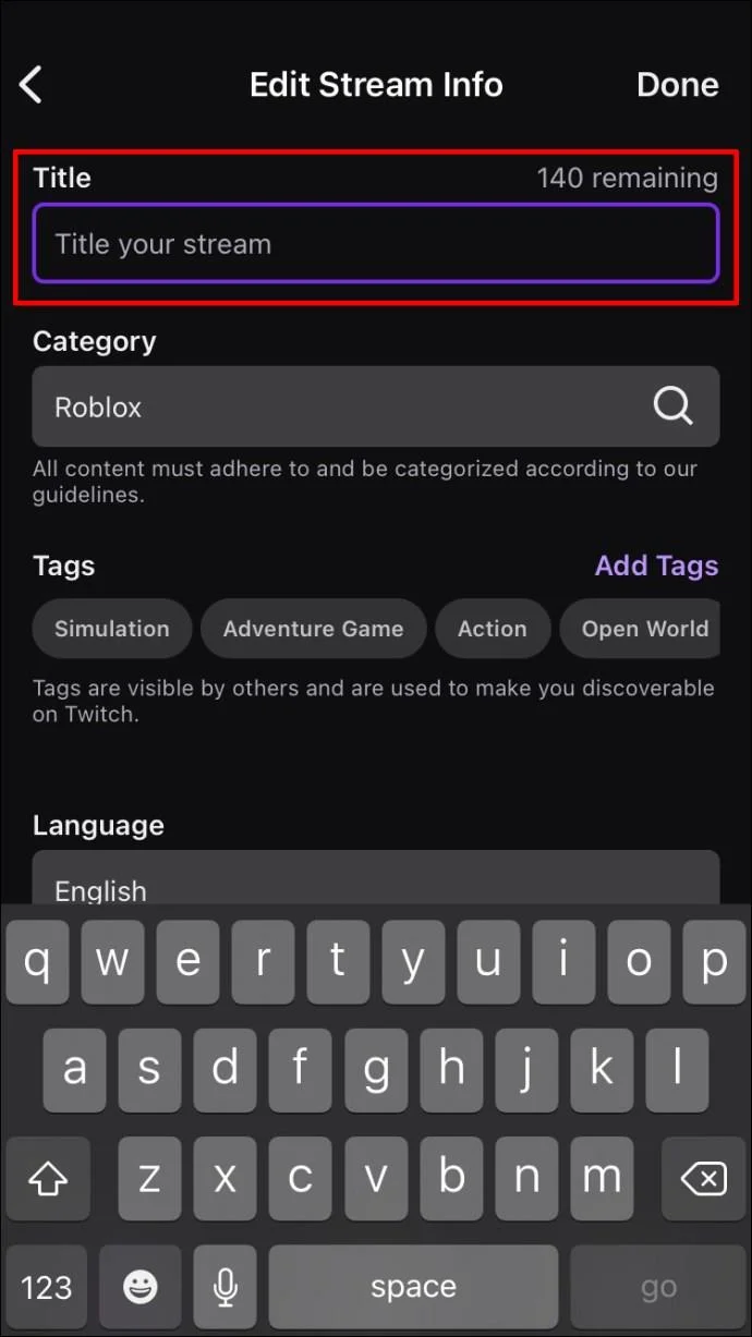 نحوه تغییر عنوان استریم در Twitch