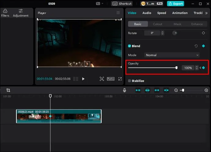 Ajuster l'opacité dans CapCut PC