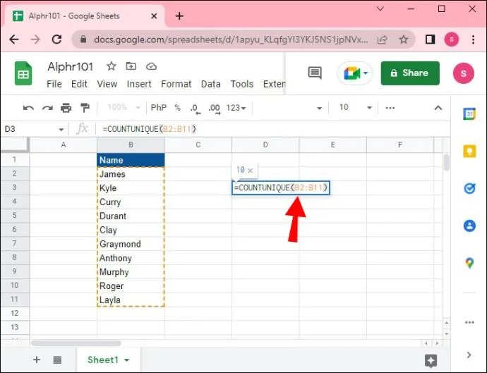 Jak liczyć unikalne wartości w Arkuszach Google