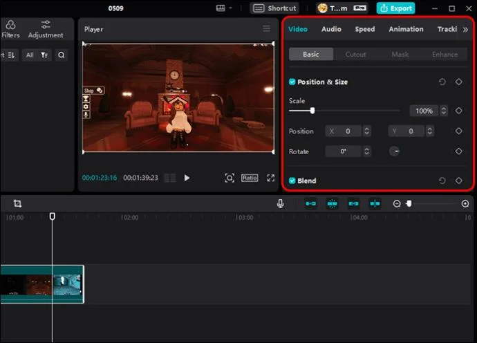 Menu de la timeline dans CapCut PC