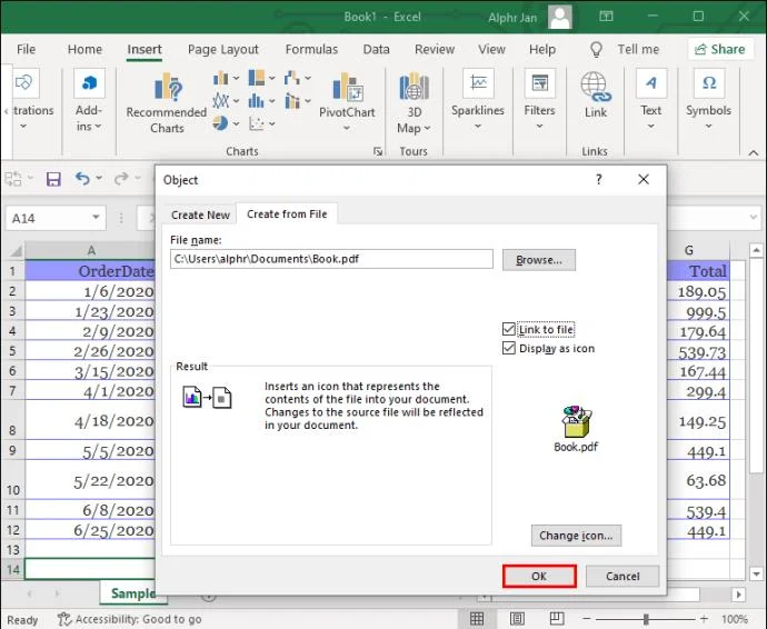 چگونه یک PDF را در یک فایل اکسل جاسازی کنیم