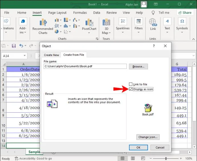 چگونه یک PDF را در یک فایل اکسل جاسازی کنیم