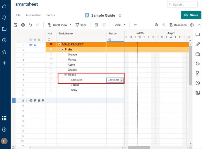 Come aggiungere una sottoattività in Smartsheet