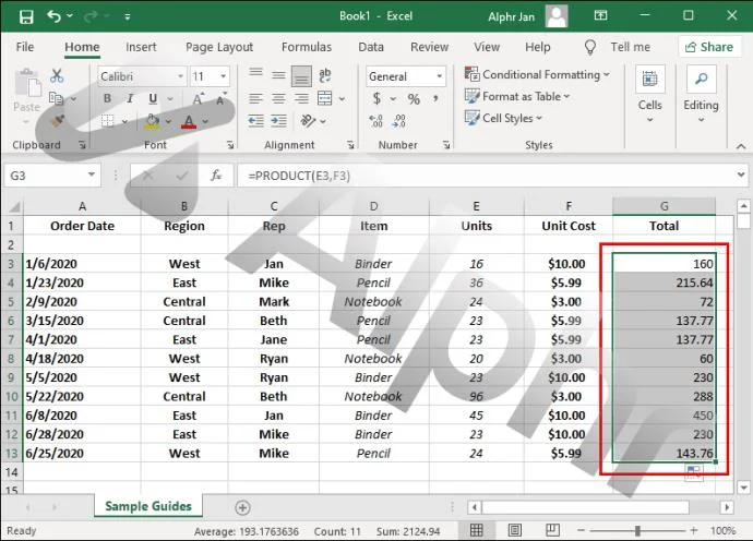كيفية نسخ صيغة لأسفل في Excel