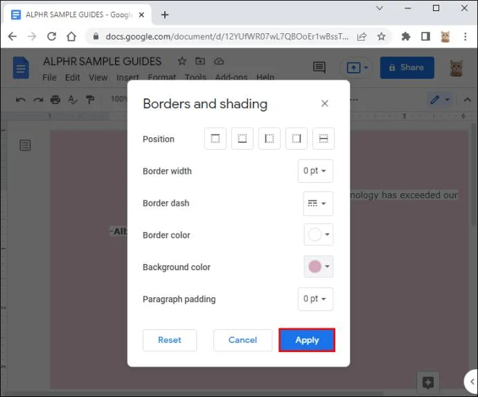 نحوه تغییر رنگ پس زمینه در Google Doc